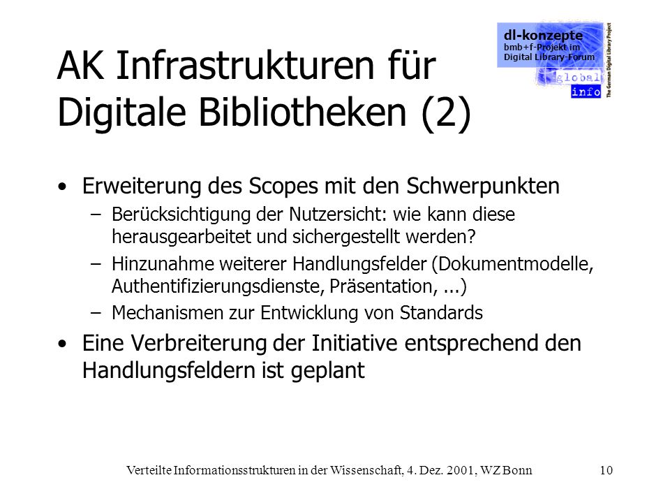 dl-konzepte bmb+f-Projekt im Digital Library-Forum Verteilte Informationsstrukturen in der Wissenschaft, 4.