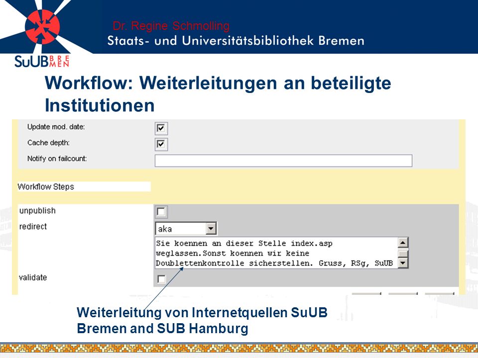 Weiterleitung von Internetquellen SuUB Bremen and SUB Hamburg Dr.