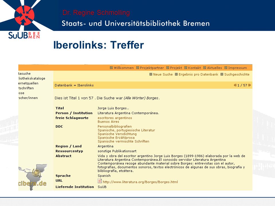 Iberolinks: Treffer Dr. Regine Schmolling