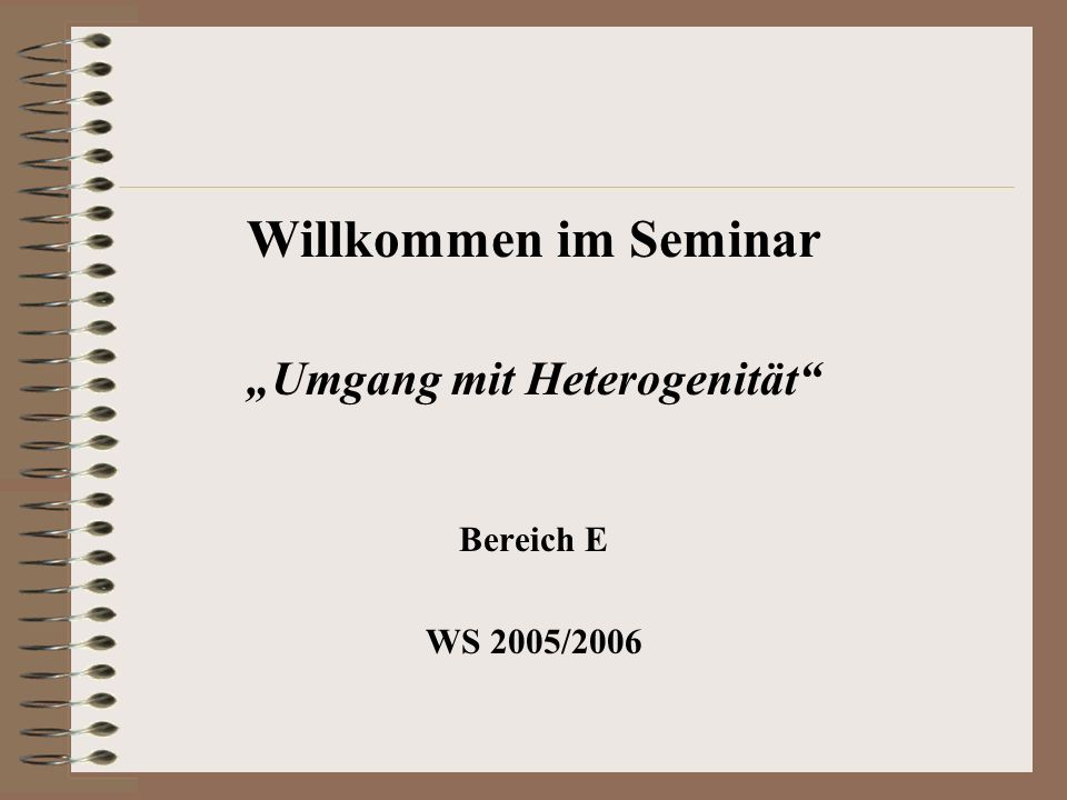 Willkommen im Seminar Umgang mit Heterogenität Bereich E WS 2005/2006