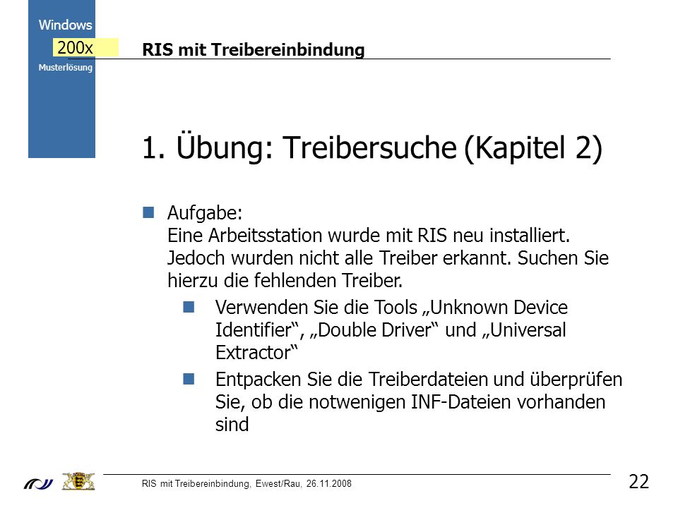 RIS mit Treibereinbindung RIS mit Treibereinbindung, Ewest/Rau, Windows 200x Musterlösung 22 1.