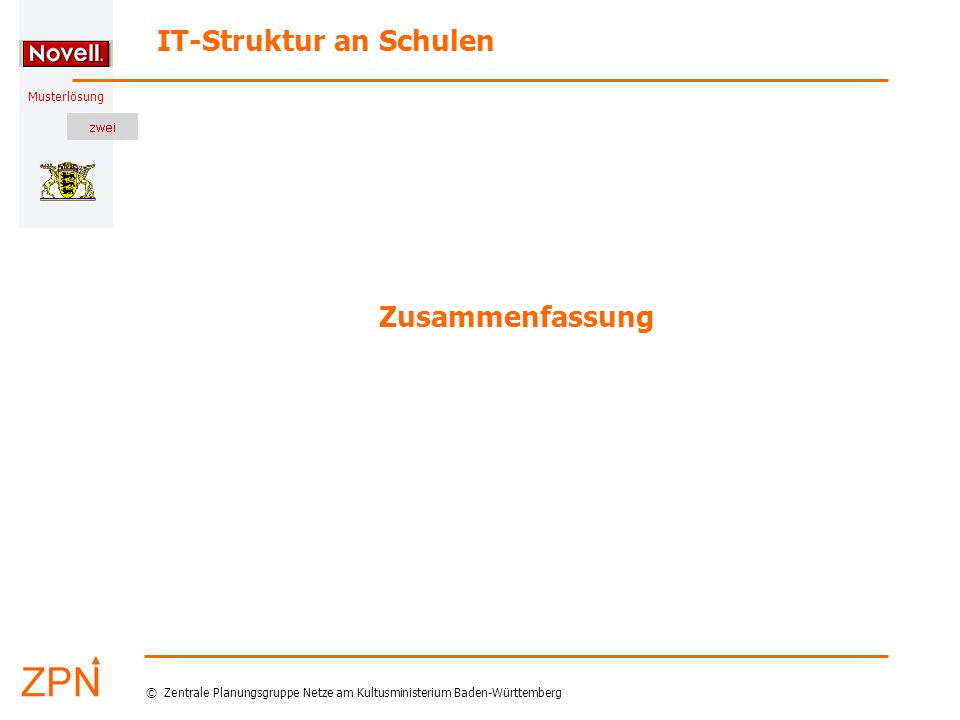 Musterlösung IT-Struktur an Schulen © Zentrale Planungsgruppe Netze am Kultusministerium Baden-Württemberg Zusammenfassung