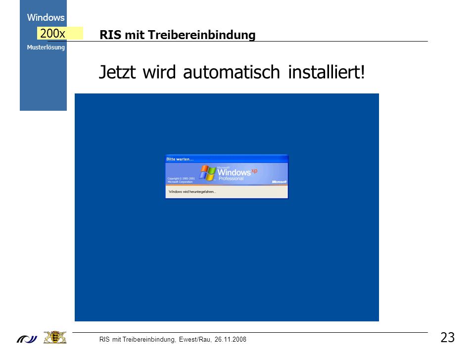 RIS mit Treibereinbindung RIS mit Treibereinbindung, Ewest/Rau, Windows 200x Musterlösung 23 Jetzt wird automatisch installiert!