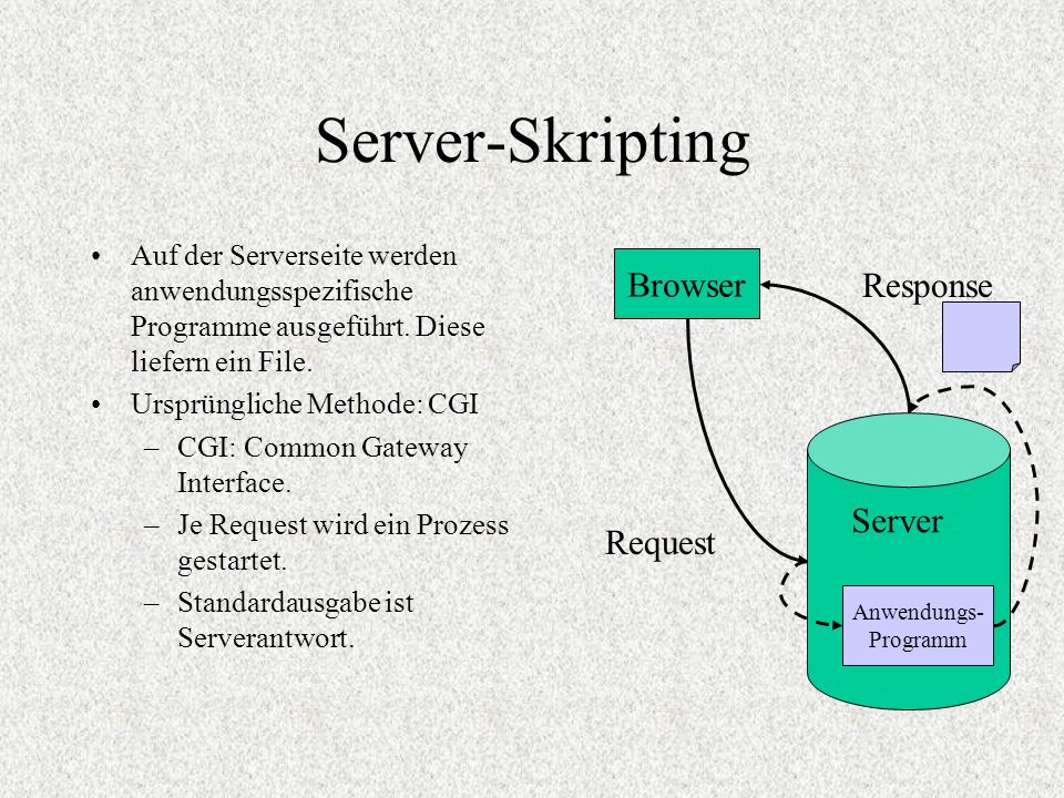 Server-Skripting Auf der Serverseite werden anwendungsspezifische Programme ausgeführt.