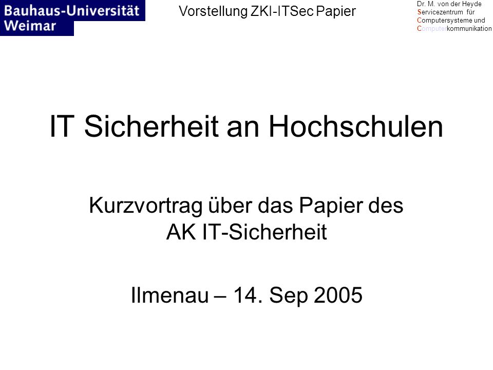 Vorstellung ZKI-ITSec Papier Dr. M.