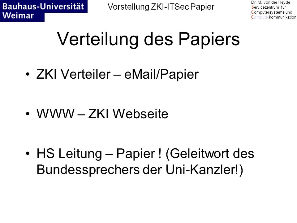 Vorstellung ZKI-ITSec Papier Dr. M.