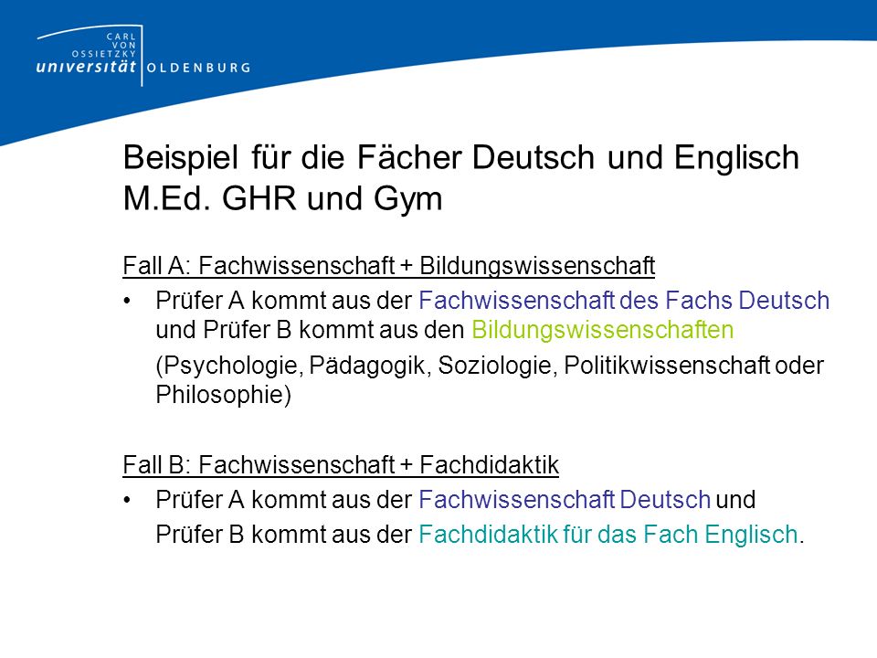 Beispiel für die Fächer Deutsch und Englisch M.Ed.