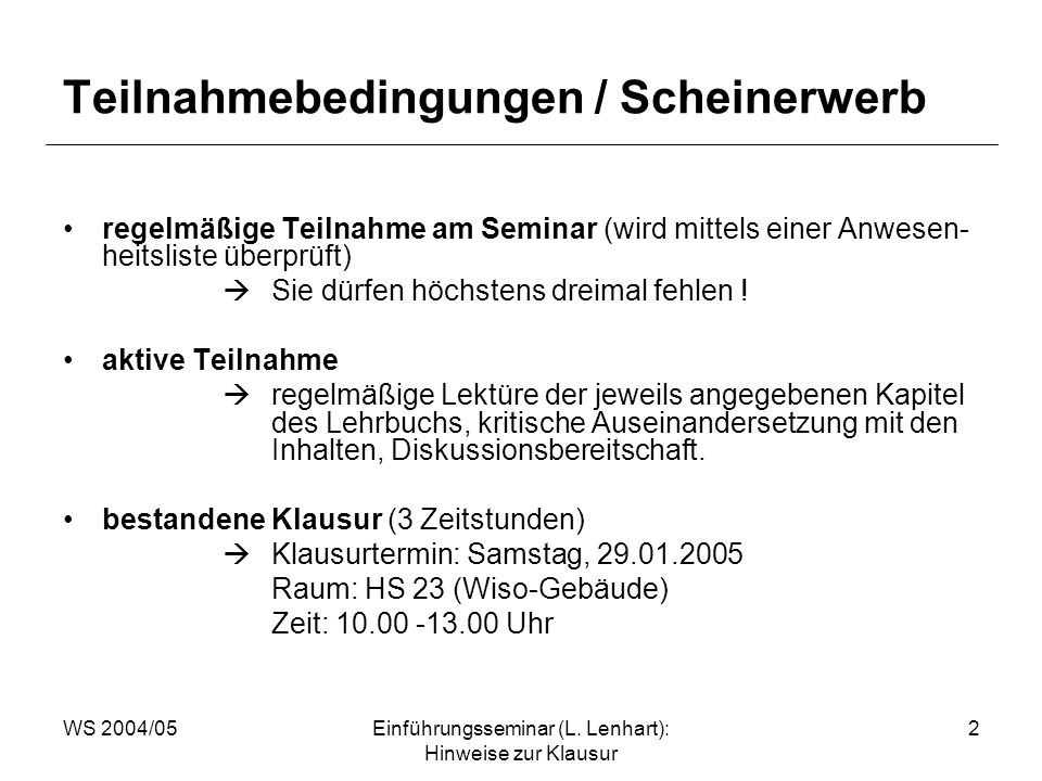 WS 2004/05Einführungsseminar (L.