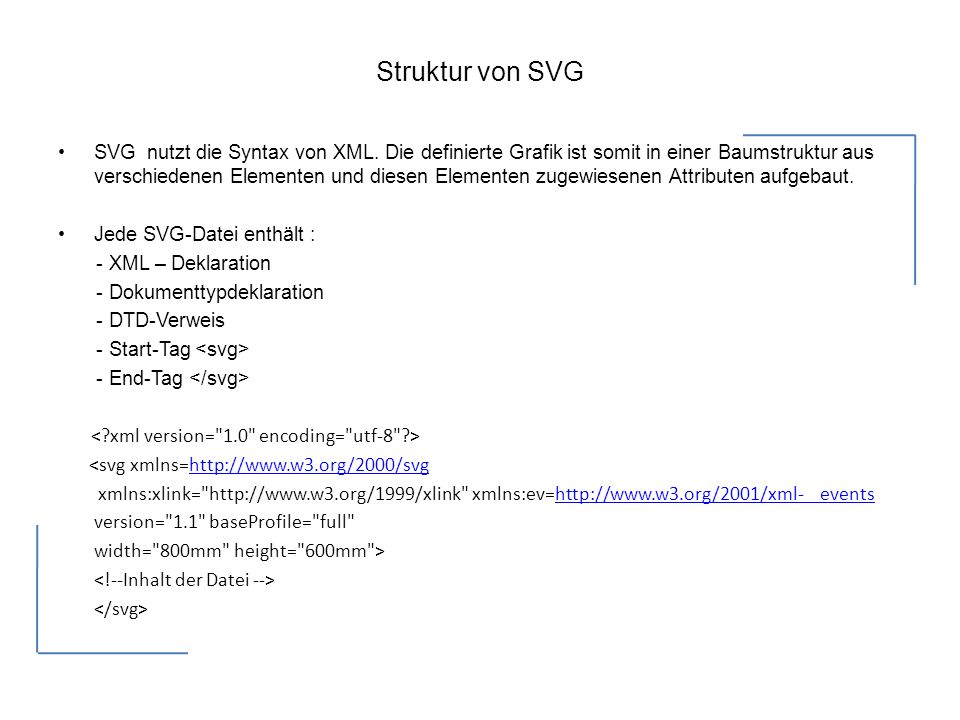 Struktur von SVG SVG nutzt die Syntax von XML.