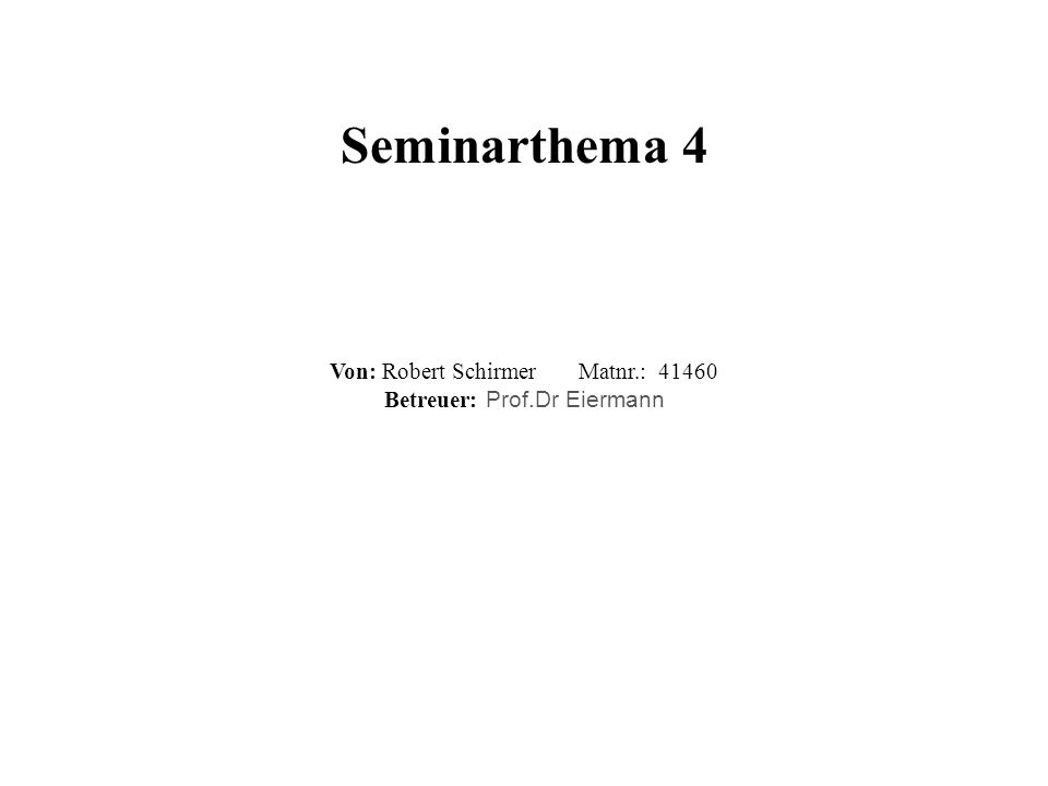 Seminarthema 4 Von: Robert Schirmer Matnr.: Betreuer: Prof.Dr Eiermann