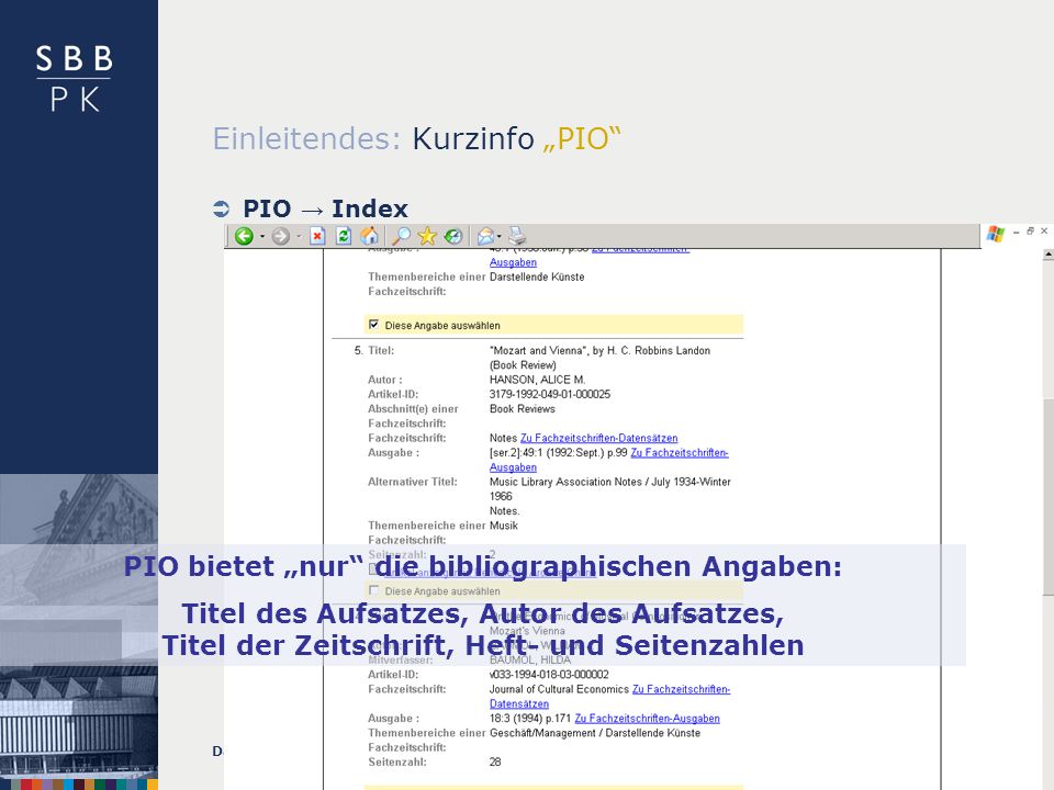 Datenbankschulung PIO online | PAO online Juli 2008S.