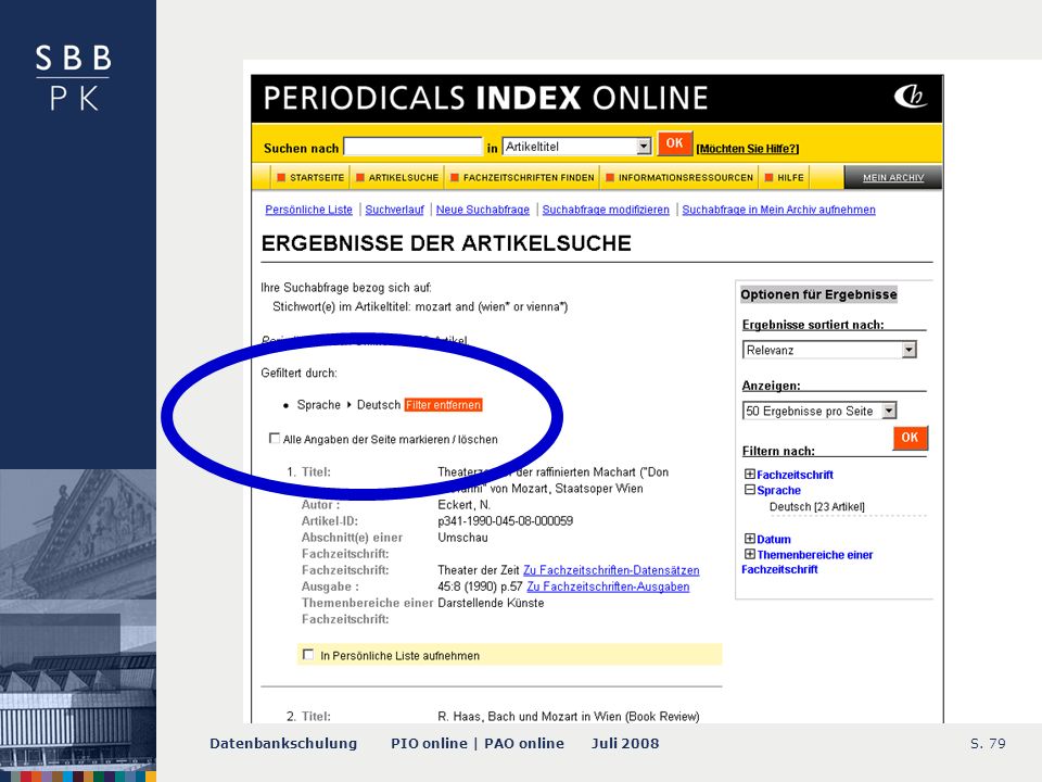Datenbankschulung PIO online | PAO online Juli 2008S. 79