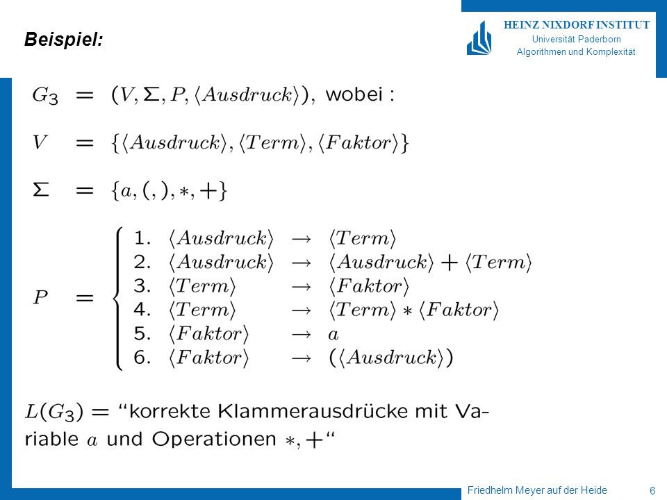 Friedhelm Meyer auf der Heide 6 HEINZ NIXDORF INSTITUT Universität Paderborn Algorithmen und Komplexität Beispiel: