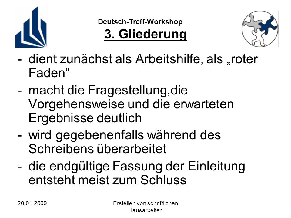 Deutsch-Treff-Workshop Erstellen von schriftlichen Hausarbeiten 3.
