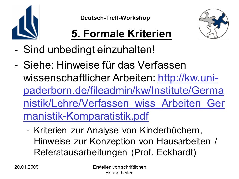 Deutsch-Treff-Workshop Erstellen von schriftlichen Hausarbeiten 5.