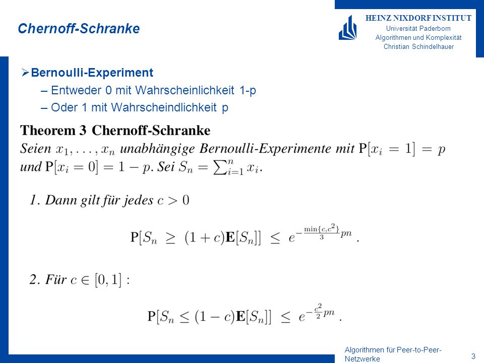 Algorithmen für Peer-to-Peer- Netzwerke 2 HEINZ NIXDORF INSTITUT Universität Paderborn Algorithmen und Komplexität Christian Schindelhauer Kapitel III CHORD Skalierbare P2P- Netzwerke