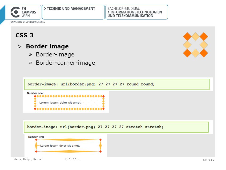 Seite 19 CSS 3 >Border image »Border-image »Border-corner-image Maria, Philipp, Herbert