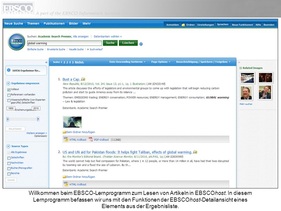 Willkommen beim EBSCO-Lernprogramm zum Lesen von Artikeln in EBSCOhost.