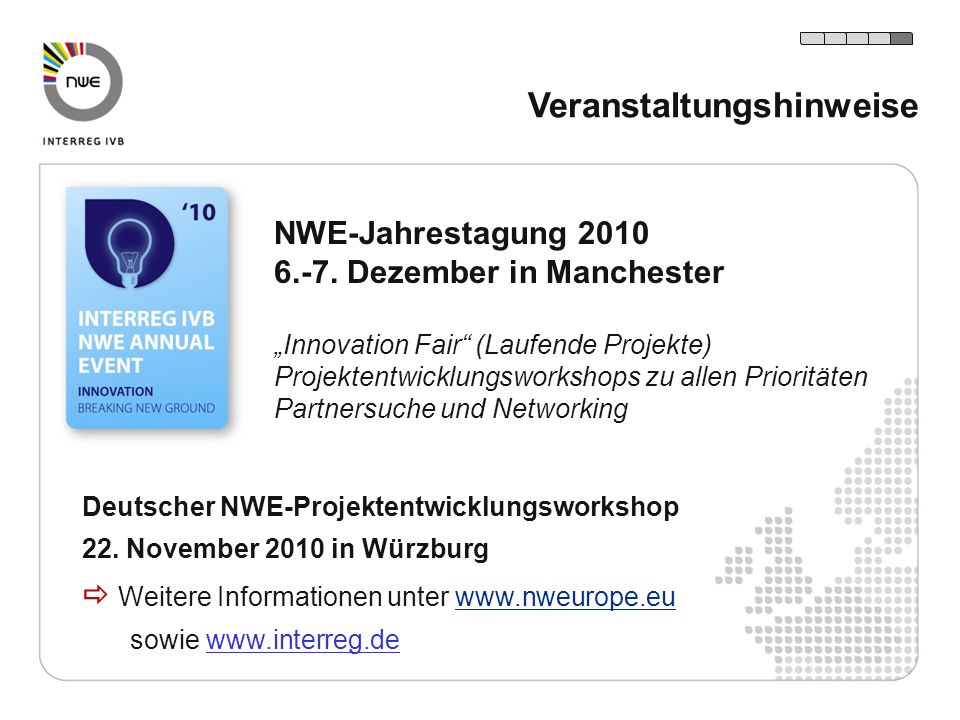 Deutscher NWE-Projektentwicklungsworkshop 22.