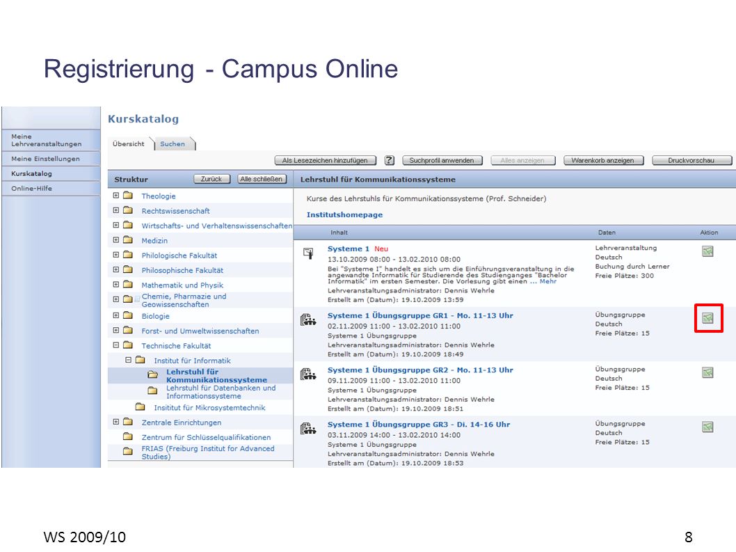 WS 2009/10 8 Registrierung - Campus Online