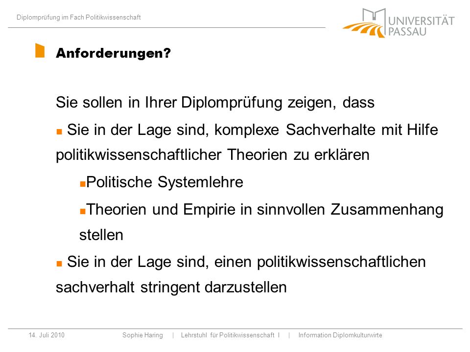 Diplomprüfung im Fach Politikwissenschaft 14.