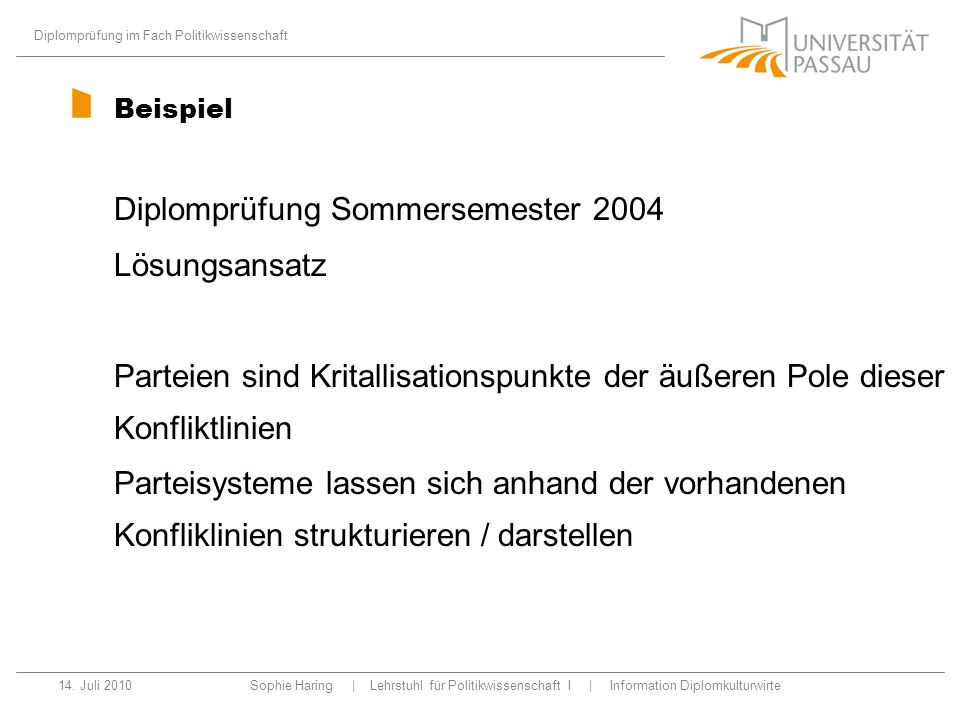 Diplomprüfung im Fach Politikwissenschaft 14.