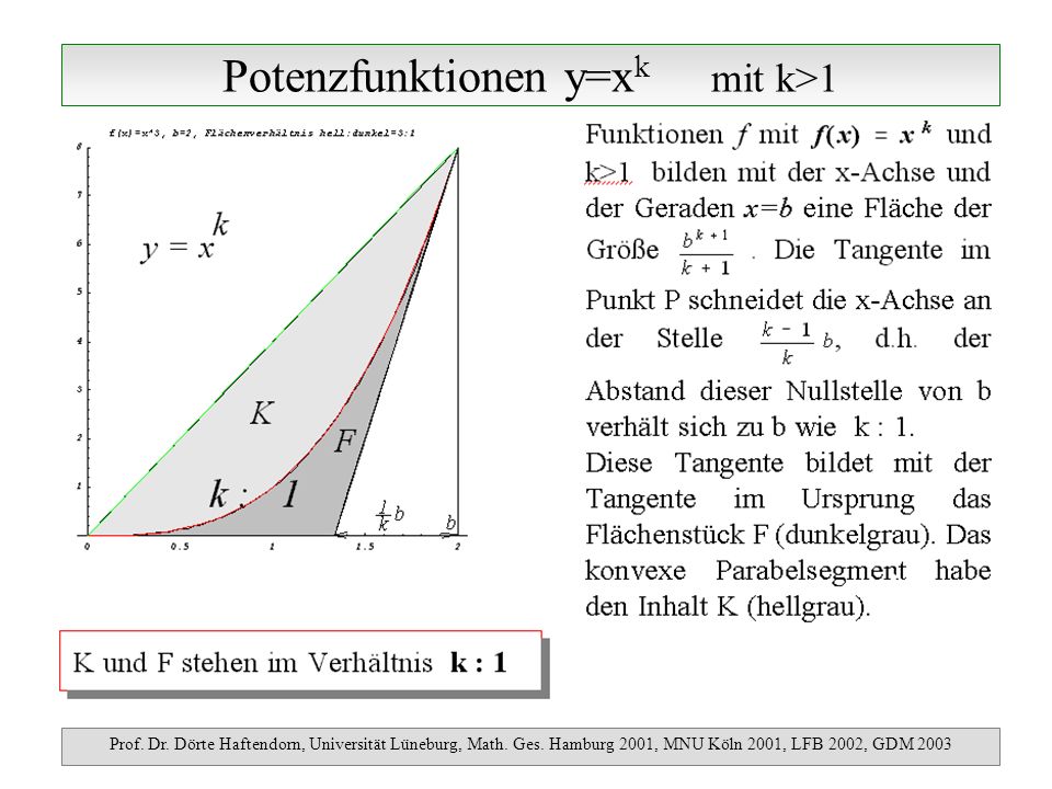 Potenzfunktionen y=x k mit k>1 Prof. Dr. Dörte Haftendorn, Universität Lüneburg, Math.