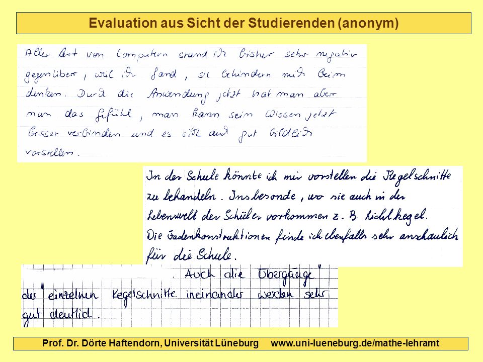 Evaluation aus Sicht der Studierenden (anonym) Prof.