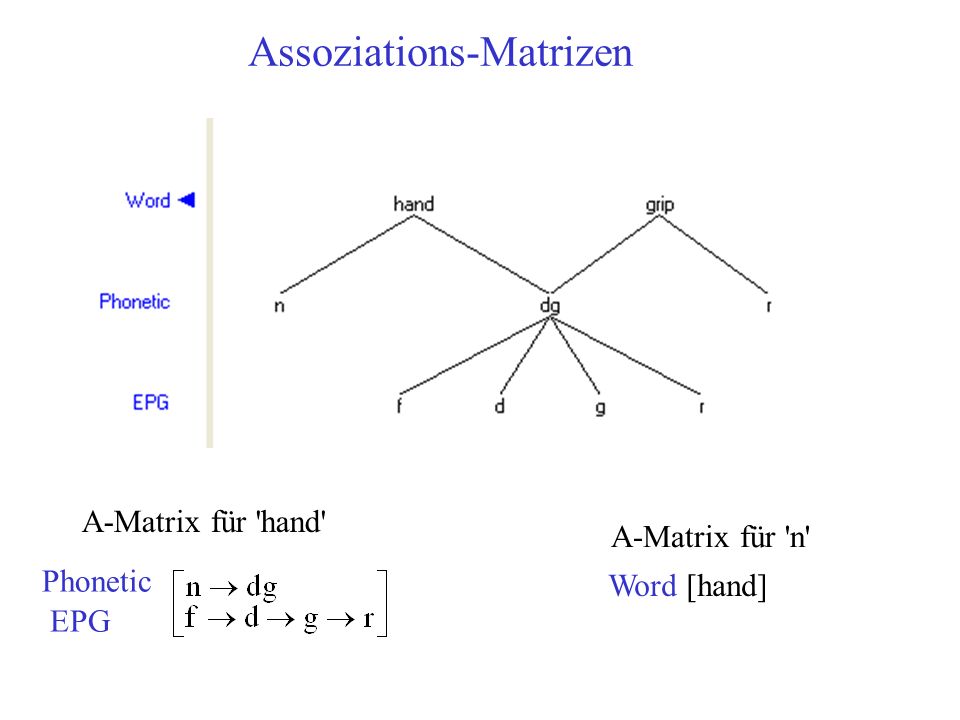 Assoziations-Matrizen Phonetic EPG A-Matrix für hand A-Matrix für n Word [hand]