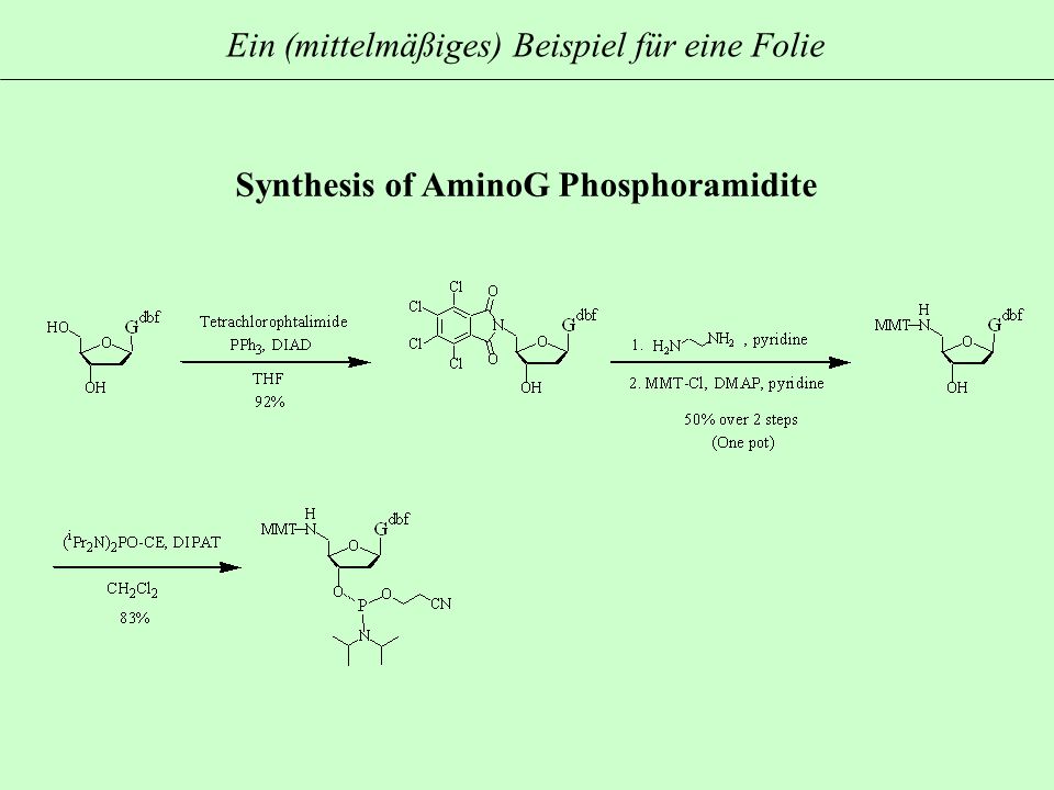 Synthesis of AminoG Phosphoramidite Ein (mittelmäßiges) Beispiel für eine Folie