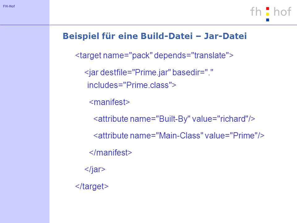 FH-Hof Beispiel für eine Build-Datei – Jar-Datei