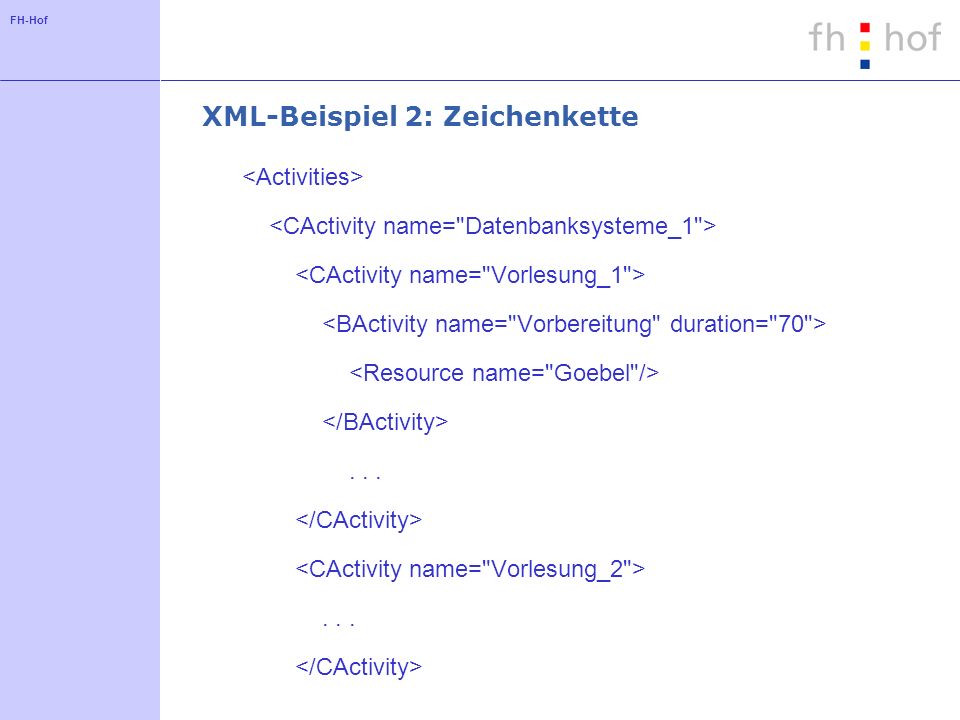 FH-Hof XML-Beispiel 2: Zeichenkette