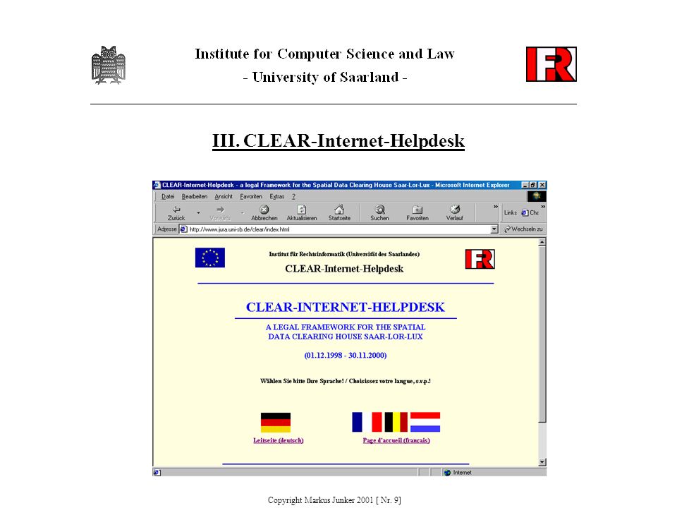 III. CLEAR-Internet-Helpdesk Copyright Markus Junker 2001 [ Nr. 9]