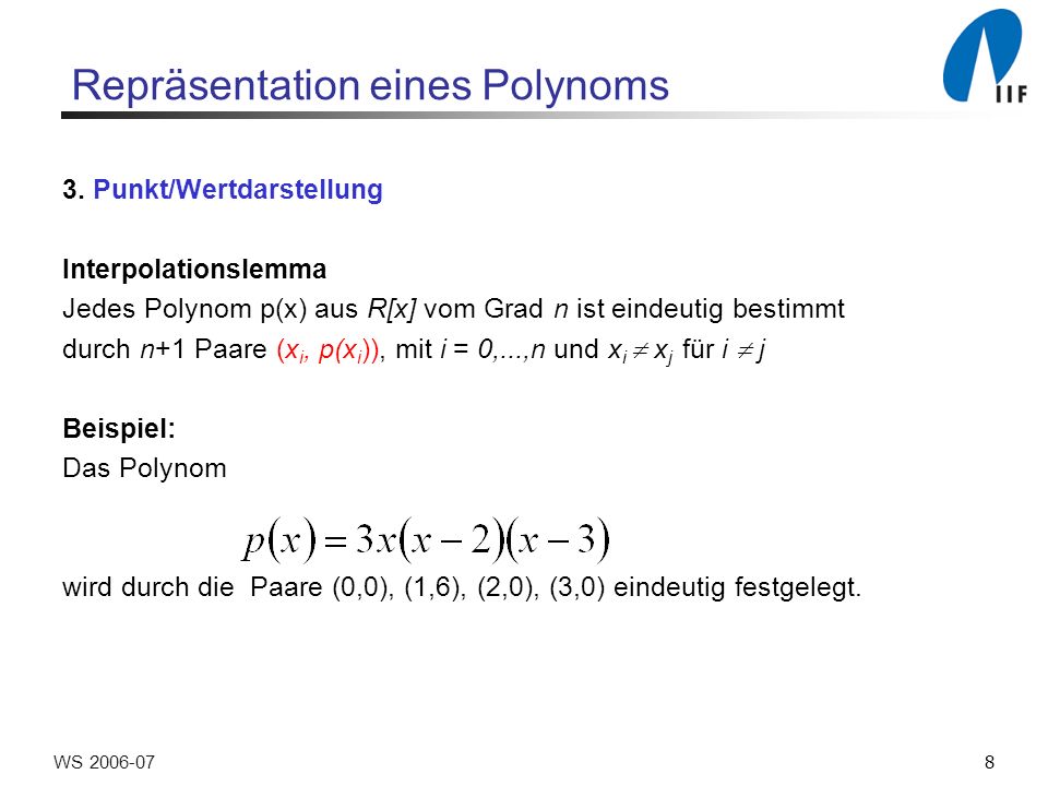8WS Repräsentation eines Polynoms 3.