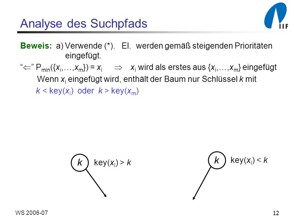 12WS Analyse des Suchpfads Beweis: a) Verwende (*).