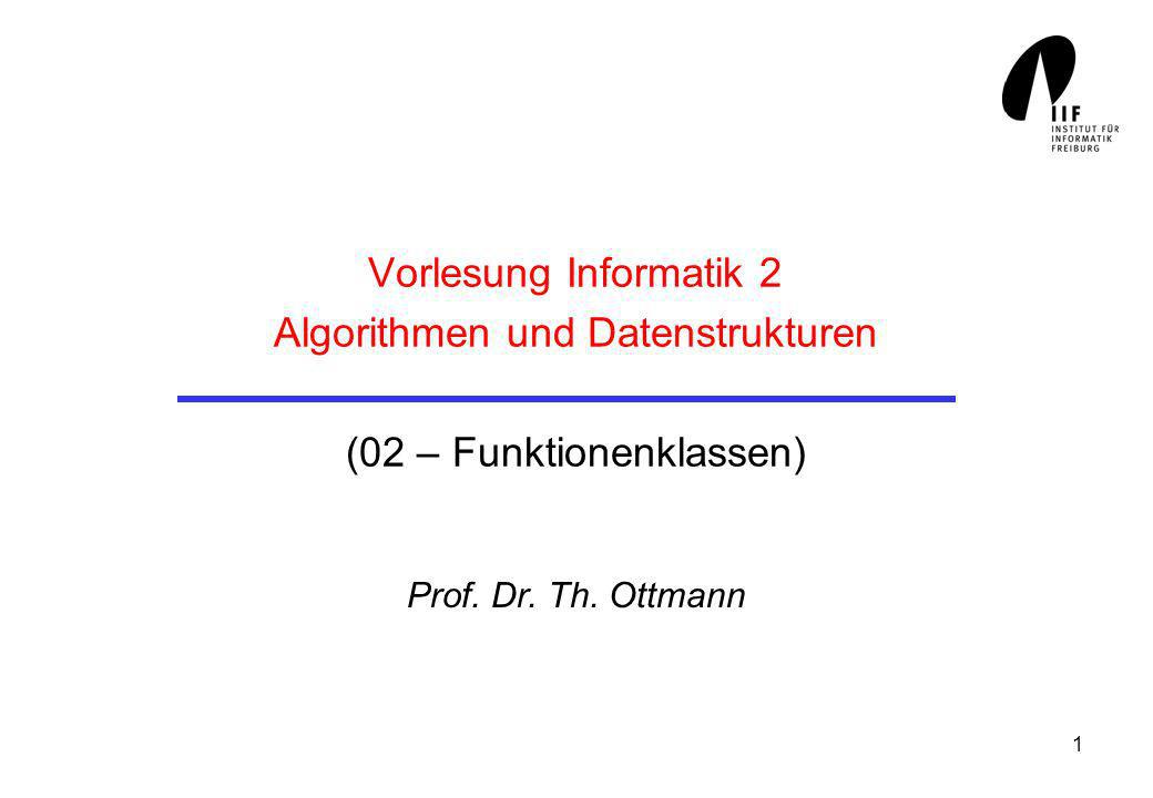 1 Vorlesung Informatik 2 Algorithmen und Datenstrukturen (02 – Funktionenklassen) Prof.