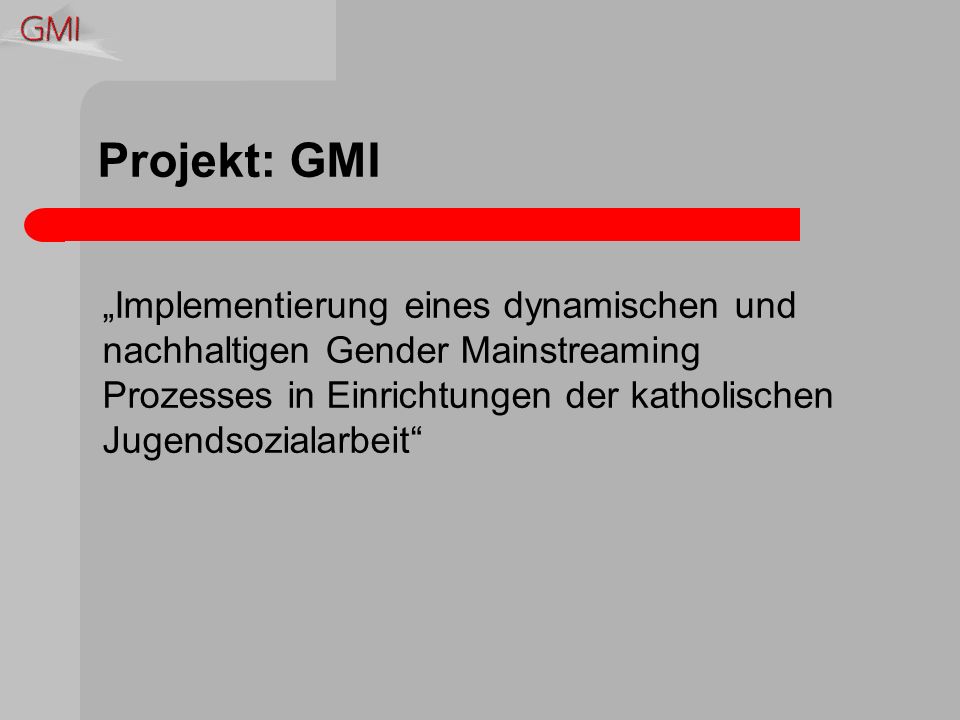 Projekt: GMI Implementierung eines dynamischen und nachhaltigen Gender Mainstreaming Prozesses in Einrichtungen der katholischen Jugendsozialarbeit