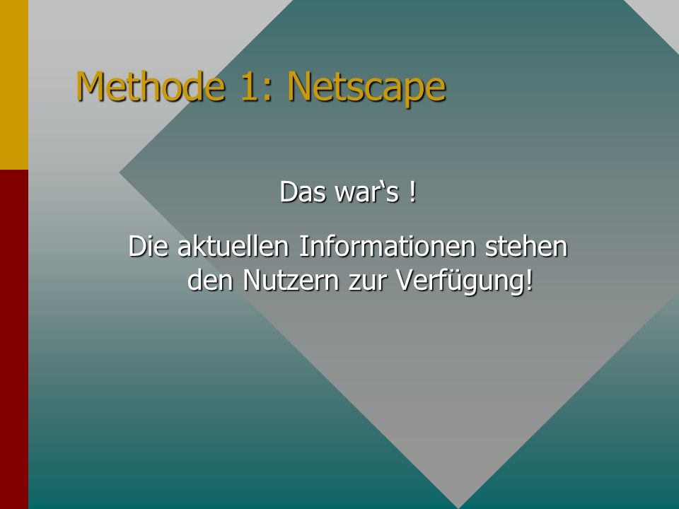 Methode 1: Netscape Das wars ! Die aktuellen Informationen stehen den Nutzern zur Verfügung!