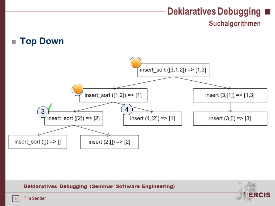 10 Deklaratives Debugging (Seminar Software Engineering) Tim Sender Deklaratives Debugging Suchalgorithmen Single Stepping