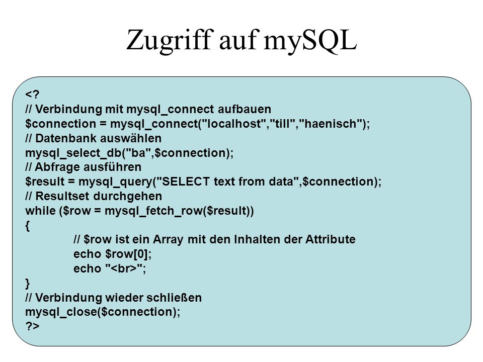 Zugriff auf mySQL <.