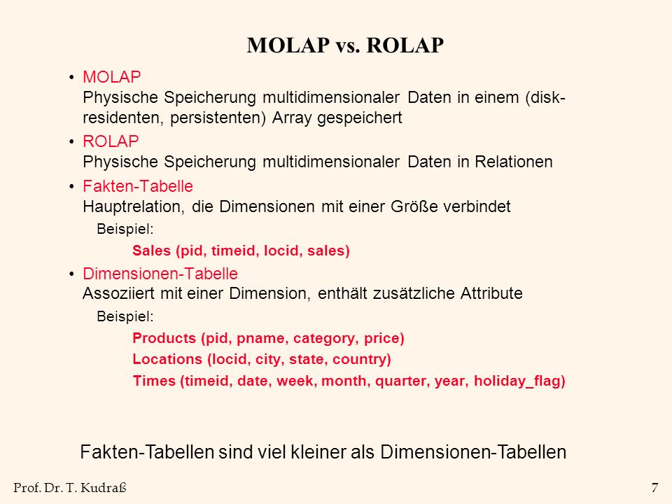 Prof. Dr. T. Kudraß7 MOLAP vs.