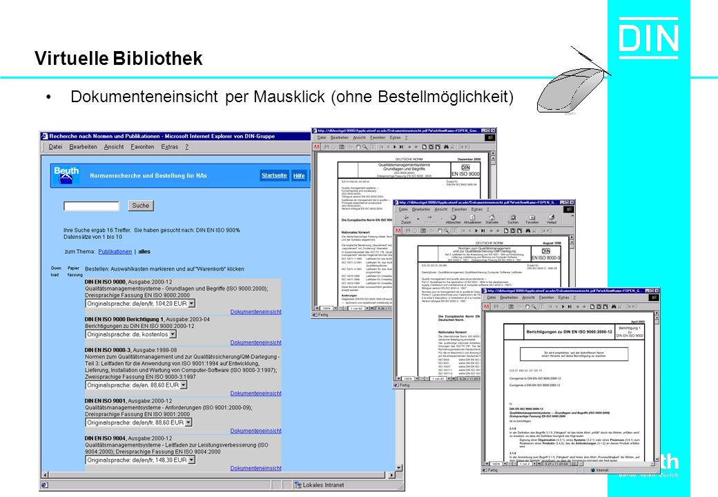 Virtuelle Bibliothek Dokumenteneinsicht per Mausklick (ohne Bestellmöglichkeit)