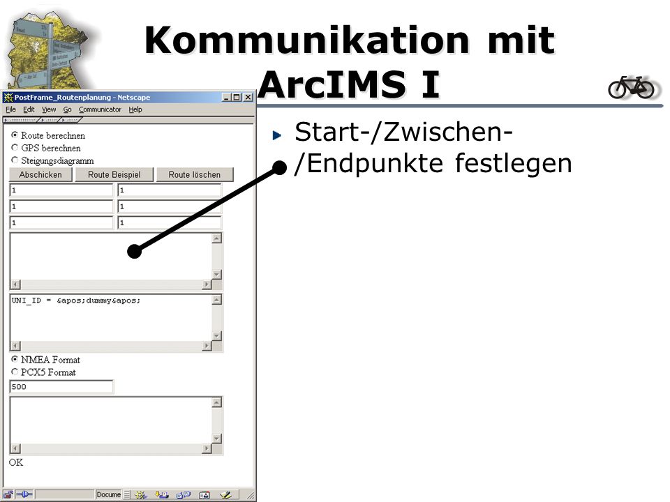 Kommunikation mit ArcIMS I Start-/Zwischen- /Endpunkte festlegen