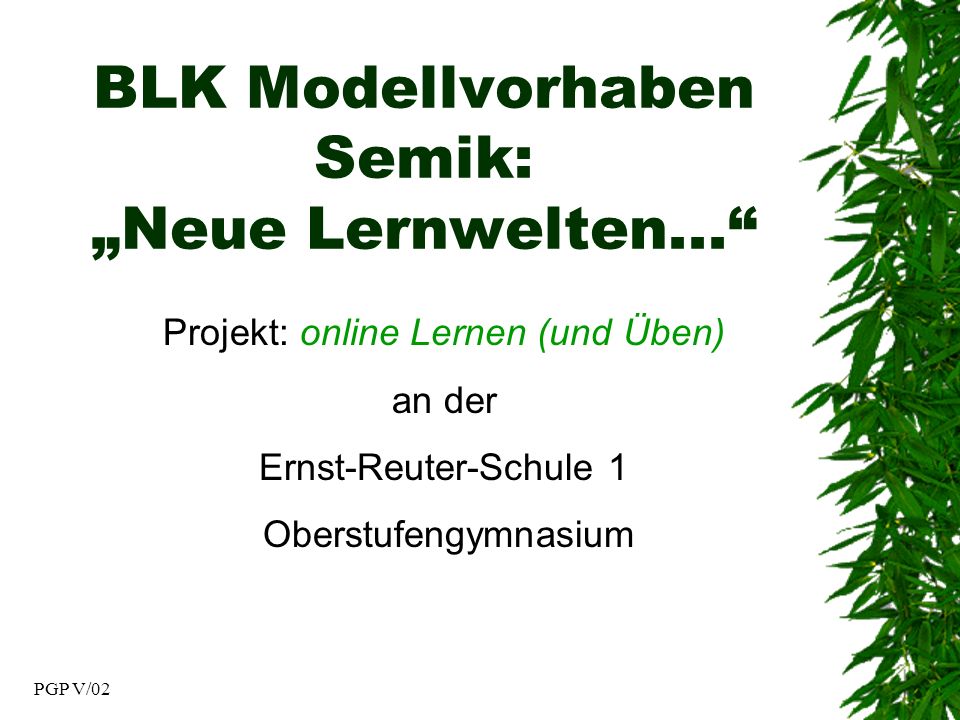 PGP V/02 BLK Modellvorhaben Semik: Neue Lernwelten...