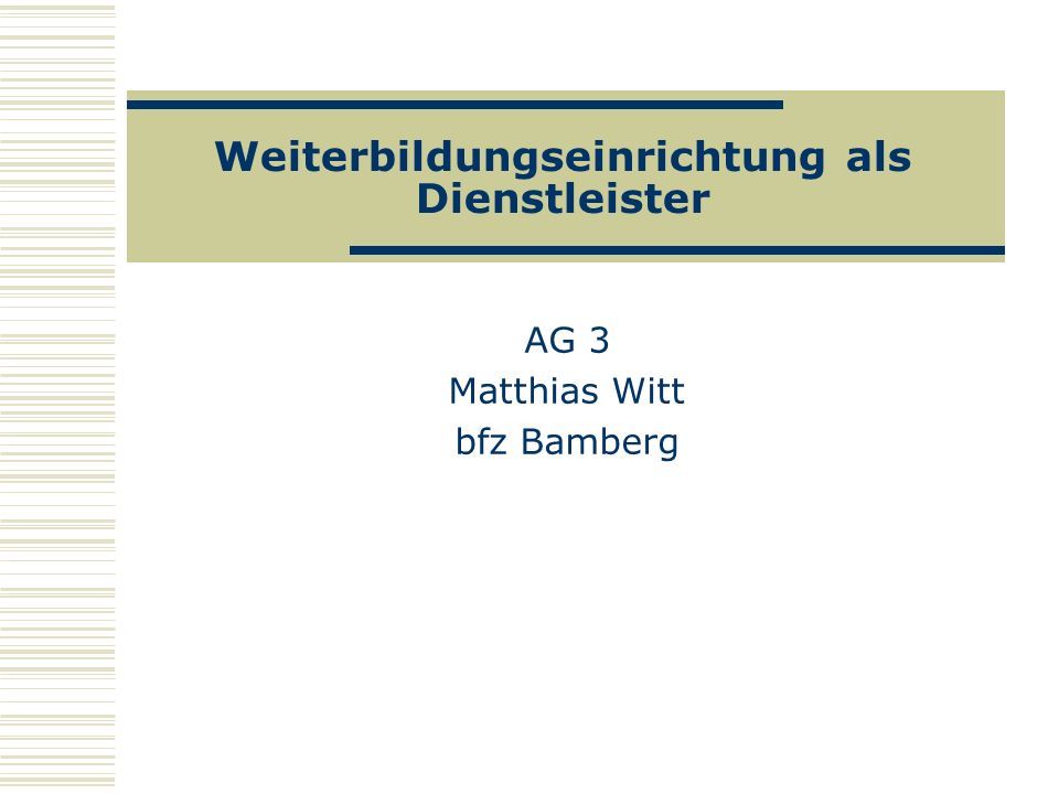 Weiterbildungseinrichtung als Dienstleister AG 3 Matthias Witt bfz Bamberg