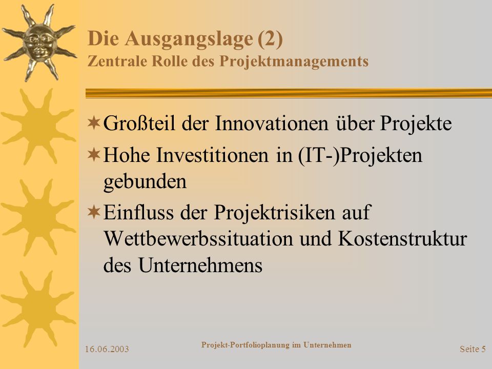 Projekt-Portfolioplanung im Unternehmen Seite 4 Die Ausgangslage (1) Steigender Kostendruck für Unternehmen Verursacht durch...