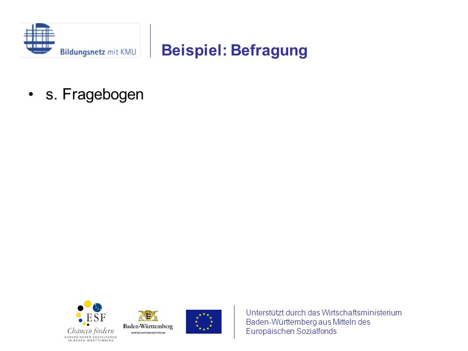 Unterstützt durch das Wirtschaftsministerium Baden-Württemberg aus Mitteln des Europäischen Sozialfonds Beispiel: Befragung s.