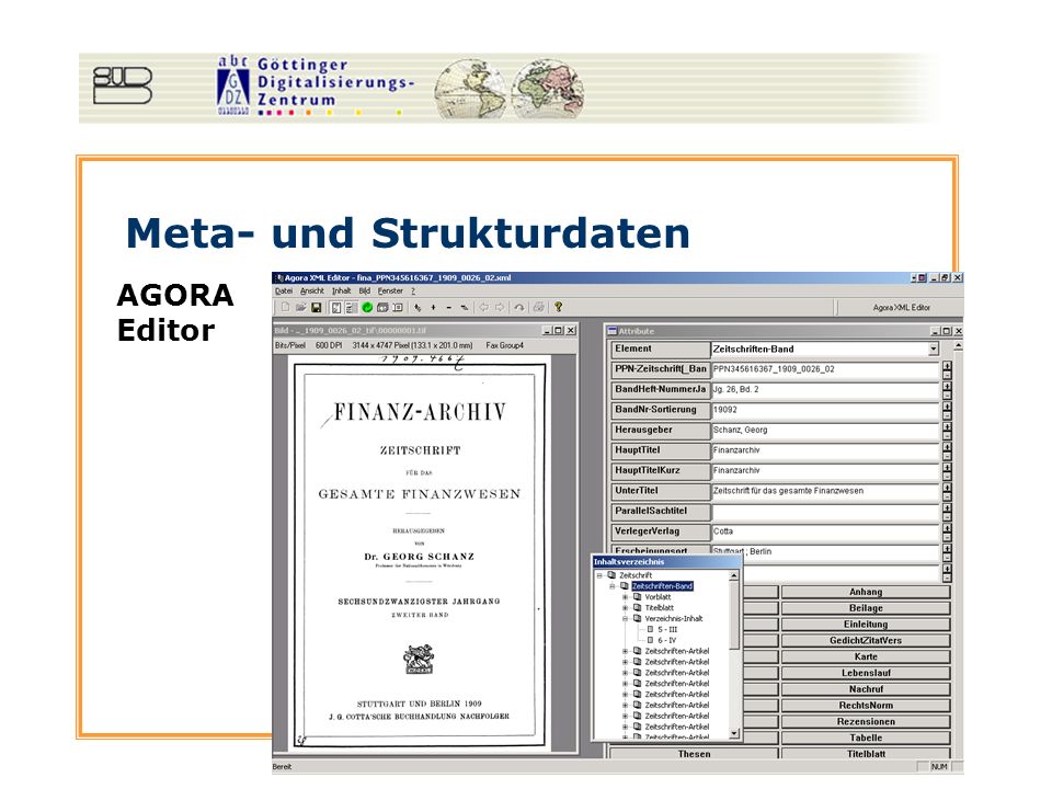 Meta- und Strukturdaten AGORA Editor