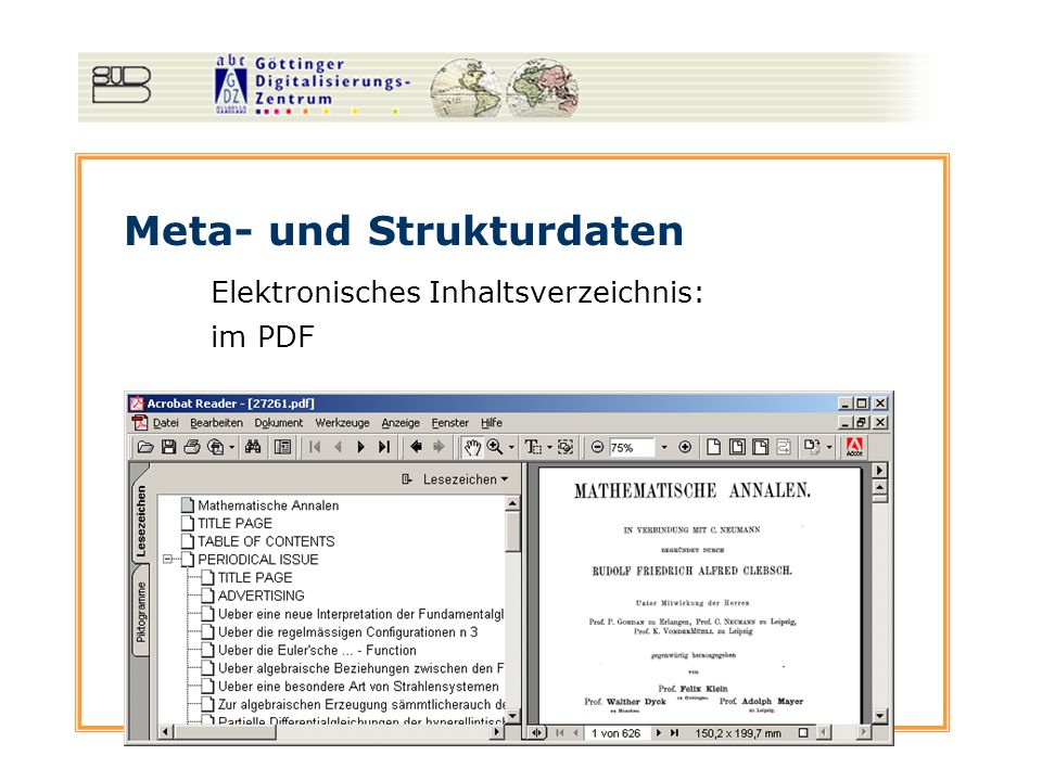 Meta- und Strukturdaten Elektronisches Inhaltsverzeichnis: im PDF