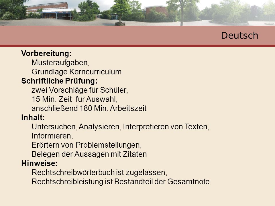 Deutsch Vorbereitung: Musteraufgaben, Grundlage Kerncurriculum Schriftliche Prüfung: zwei Vorschläge für Schüler, 15 Min.